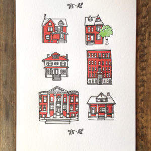 6 Houses 5x7 Letterpress