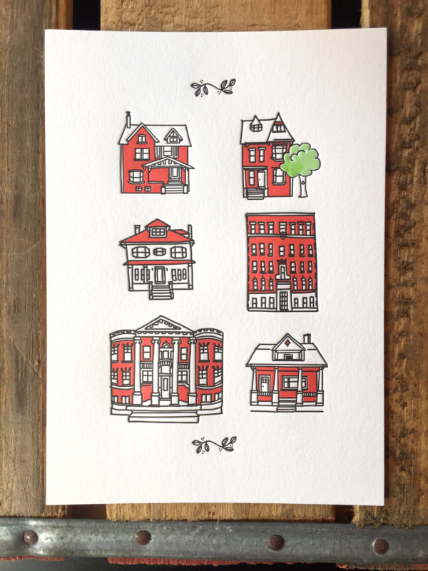 6 Houses 5x7 Letterpress